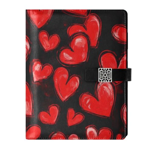 KLL Notizbuch mit Lederfutter, College-Lineal für die Planung zarter Valentins-Herzen, Schwarz / Rot, 17,9 x 24,6 cm KLL Notizbuch mit Lederfutter, College-Lineal für die Planung zarter Valentins-Herzen, Schwarz / Rot, 17,9 x 24,6 cm von KLL