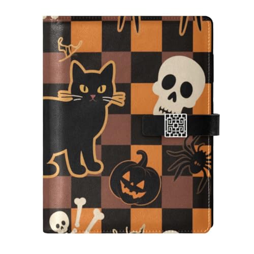 KLL Notizbuch mit Lederfutter, College-Notizbuch für Reisen, zartes Halloween, orangefarbener karierter Kürbis, Katzenschädel, 17 x 24 cm KLL Notizbuch mit Lederfutter, College-Notizbuch für Reisen, zartes Halloween, orangefarbener karierter Kürbis, Katzenschädel, 17 x 24 cm von KLL