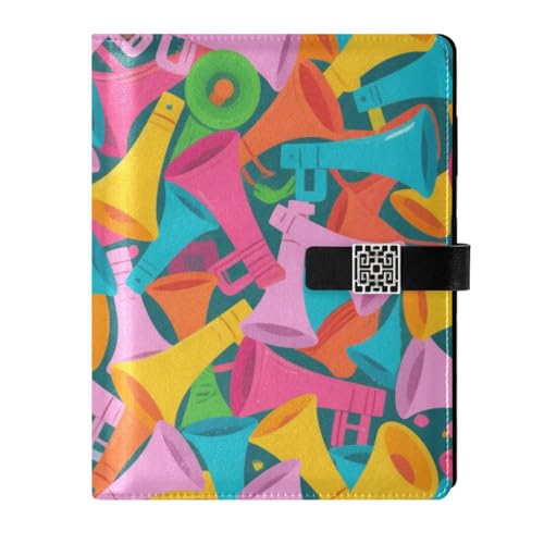 KLL Notizbuch mit Lederfutter, College-Spiralbindung, College-Notizbuch für Reisen, zarte, bunte Cartoon-Lautsprecher, 17 x 24 cm von KLL