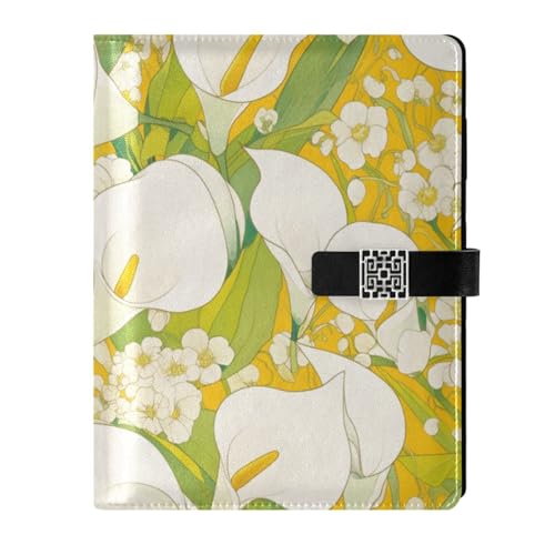 KLL Notizbuch mit Lederfutter, Leder-Notizbuch für College, zartes schickes Calla, Lilie, Zitronengelb, Hellgrün, 17 x 24 cm von KLL
