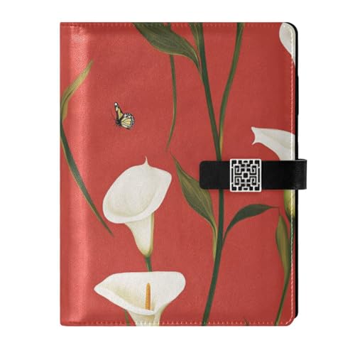 KLL Notizbuch mit Lederfutter, Spiralbindung, liniert, für College, wasserdichter Einband, Cartoon-Calla-Lilie, Rot, 17 x 24 cm von KLL