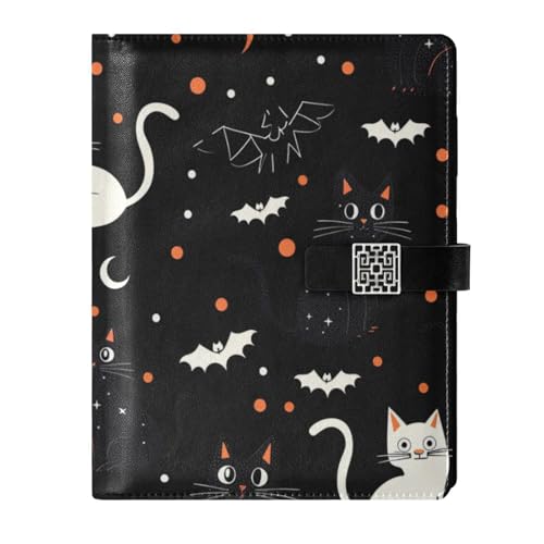 KLL Notizbuch mit Lederfutter, Tagebuch, Notizbuch für die Planung, zartes Boo Schwarz / Weiß, Halloween, 16,7 x 24,6 cm von KLL