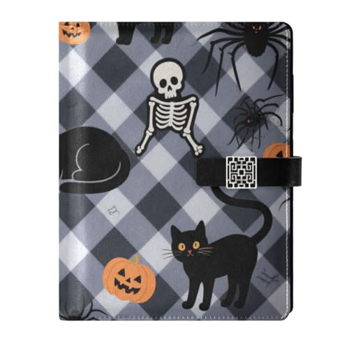 KLL Notizbuch mit Lederfutter, liniert, für College, wasserfester Einband, Halloween, schwarz kariert, Kürbis, Katze, Totenkopf, 17 x 24 cm KLL Notizbuch mit Lederfutter, liniert, für College, wasserfester Einband, Halloween, schwarz kariert, Kürbis, Katze, Totenkopf, 17 x 24 cm von KLL