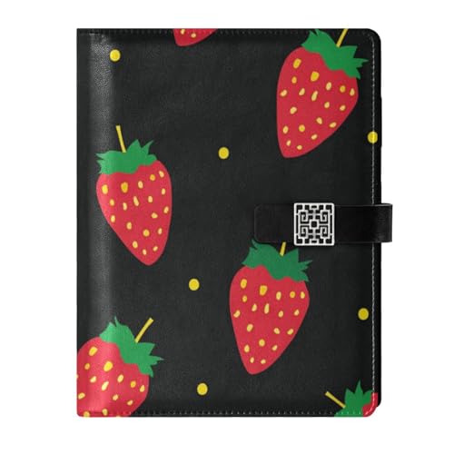 KLL Notizbuch mit Lederfutter, liniert, für Tagebuch, tragbar, Erdbeere, minimalistisch, Schwarz, 17,5 x 24,6 cm KLL Notizbuch mit Lederfutter, liniert, für Tagebuch, tragbar, Erdbeere, minimalistisch, Schwarz, 17,5 x 24,6 cm von KLL