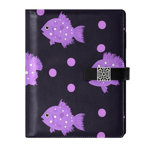 KLL Notizbuch mit Lederfutter, liniert, für Tagebuch, tragbar, Pufferfisch, Lavendel, Punktemuster, 17 x 24 cm von KLL