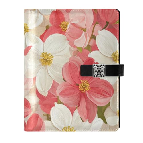 KLL Notizbuch mit Lederfutter, liniert für Tagebuch, zartes rosa weißes Blumenmuster, 17,5 x 24,6 cm von KLL