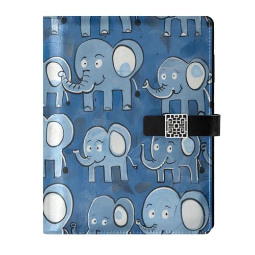 KLL Notizbuch mit Lederlinierung, liniert, College-Lineal für College, tragbar, blauer Hintergrund mit vielen Cartoon-Elefanten darauf, 17 x 24 cm von KLL
