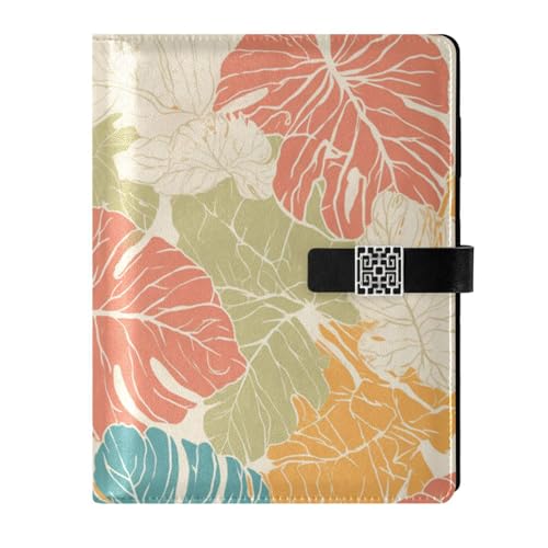 KLL Spiralnotizbücher mit Leder gefüttert, Leder-Notizbuch für Planung, wasserdichter Einband, Beige, einfache Palmblätter, 17 x 24 cm von KLL