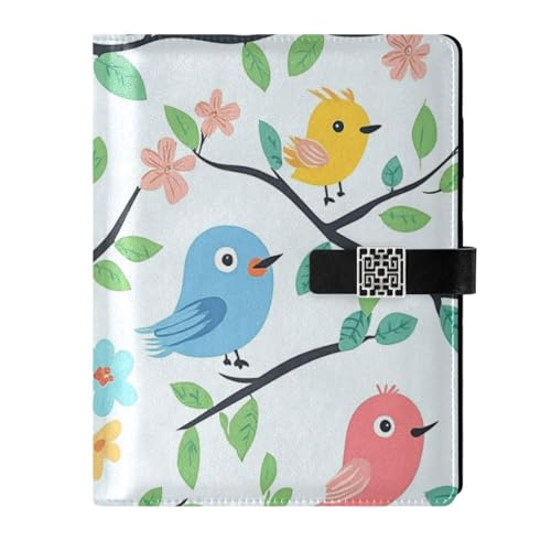 KLL Spiralnotizbücher mit Lederfutter, College, liniert für College, wasserdichter Einband, Cartoon, kindlich, niedlich, Vögel, Baum, Blau, 17 x 24 cm von KLL