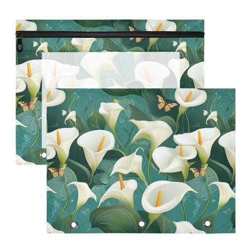 Kosmetiktasche, 3 Löcher, 3 Locher, für A4-Papier, Briefe, 2 Stück, Studenten, College, schicke Calla-Lilie, Türkis Kosmetiktasche, 3 Löcher, 3 Locher, für A4-Papier, Briefe, 2 Stück, Studenten, College, schicke Calla-Lilie, Türkis von KLL
