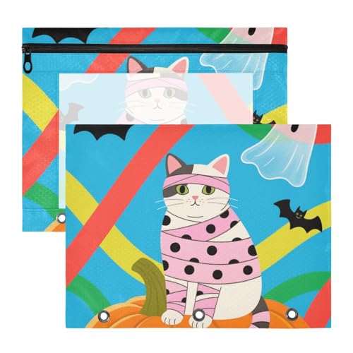 Kosmetiktasche, 3 Löcher, 3 Löcher, Tasche für 3 Ringe, Ordner, 2 Stück, Lehrer, Büro, Halloween, weiße Katze Kosmetiktasche, 3 Löcher, 3 Löcher, Tasche für 3 Ringe, Ordner, 2 Stück, Lehrer, Büro, Halloween, weiße Katze von KLL