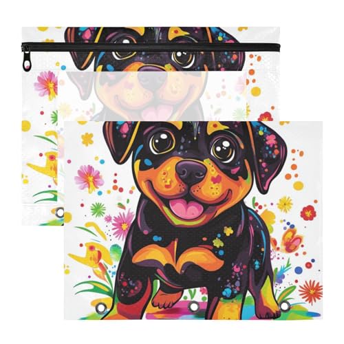 Kosmetiktasche, 3 Löcher, 3 Ringe, Tasche für A4-Papier, Briefe, 2 Stück, Lehrer, Schulanfang, niedlicher Rottweiler-Hund Kosmetiktasche, 3 Löcher, 3 Ringe, Tasche für A4-Papier, Briefe, 2 Stück, Lehrer, Schulanfang, niedlicher Rottweiler-Hund von KLL