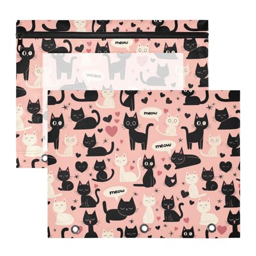 Kosmetiktasche, bezaubernder Kunststoff-Aktenordner für 3 Ringe, 2 Stück, Studenten, Klassenzimmer, Cartoon, niedlich, weiß, schwarz, Katzen, Rosa Kosmetiktasche, bezaubernder Kunststoff-Aktenordner für 3 Ringe, 2 Stück, Studenten, Klassenzimmer, Cartoon, niedlich, weiß, schwarz, Katzen, Rosa von KLL