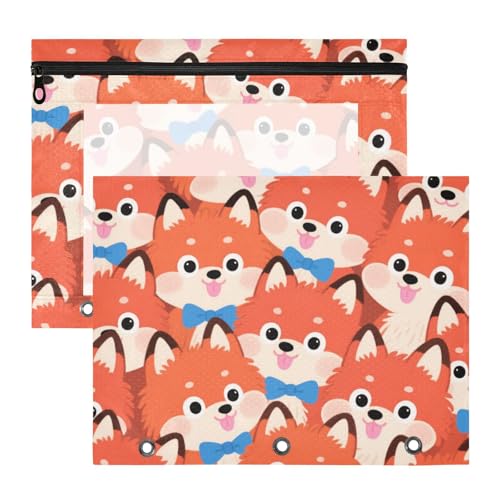 Kosmetiktasche, stabil, 3 Locher für 3 Ringe, 2 Stück, Studenten, Klassenzimmer, niedlicher Cartoon-Fuchs, Orange Kosmetiktasche, stabil, 3 Locher für 3 Ringe, 2 Stück, Studenten, Klassenzimmer, niedlicher Cartoon-Fuchs, Orange von KLL