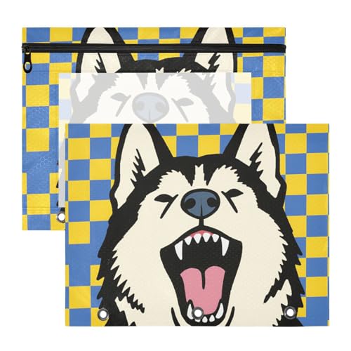 Kosmetiktasche, stabiler Kunststoff, Aktenordner für 3 Ringe, 2 Stück, Lehrer, Klassenzimmer, Blau und Gelb kariert, sibirischer Husky-Hund Kosmetiktasche, stabiler Kunststoff, Aktenordner für 3 Ringe, 2 Stück, Lehrer, Klassenzimmer, Blau und Gelb kariert, sibirischer Husky-Hund von KLL
