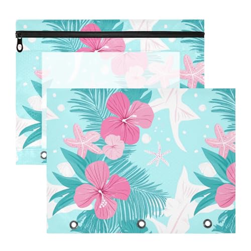 Kosmetiktasche, stabiler Kunststoff, Aktenordner für A4-Papier, Briefe, 2 Stück, Lehrer, Schulbedarf, rosa und blaugrüne Blumen, Blätter Kosmetiktasche, stabiler Kunststoff, Aktenordner für A4-Papier, Briefe, 2 Stück, Lehrer, Schulbedarf, rosa und blaugrüne Blumen, Blätter von KLL