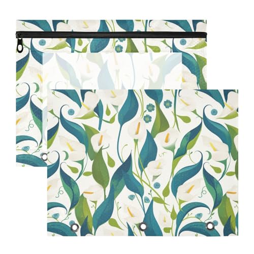 Kosmetiktasche, transparenter Kunststoff, Aktenordner für A4-Papier, Briefe, 2 Stück, für Studenten, Lehrerbedarf, Retro, Calla-Lilie, Blumen, Weiß, Grün Kosmetiktasche, transparenter Kunststoff, Aktenordner für A4-Papier, Briefe, 2 Stück, für Studenten, Lehrerbedarf, Retro, Calla-Lilie, Blumen, Weiß, Grün von KLL