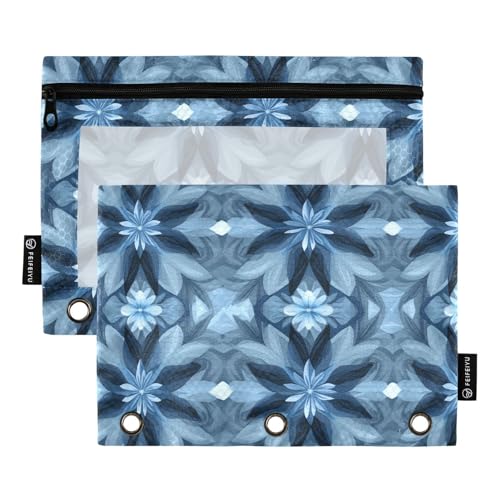 Kosmetiktasche für 3 Ringe, Ordner, mit 3 Löchern, für Kinder, Büro, Dokumenten-Organizer mit Blumenmuster, Blau / Grau Kosmetiktasche für 3 Ringe, Ordner, mit 3 Löchern, für Kinder, Büro, Dokumenten-Organizer mit Blumenmuster, Blau / Grau von KLL