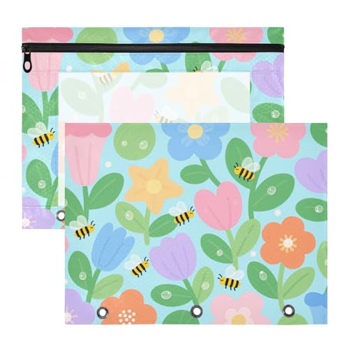 Kosmetiktasche mit 3 Löchern, 3 Löchern, Tasche für A4-Papier, Briefe, 2 Stück, für Schüler, Studenten, Lehrerbedarf, buntes Blumenmuster Kosmetiktasche mit 3 Löchern, 3 Löchern, Tasche für A4-Papier, Briefe, 2 Stück, für Schüler, Studenten, Lehrerbedarf, buntes Blumenmuster von KLL