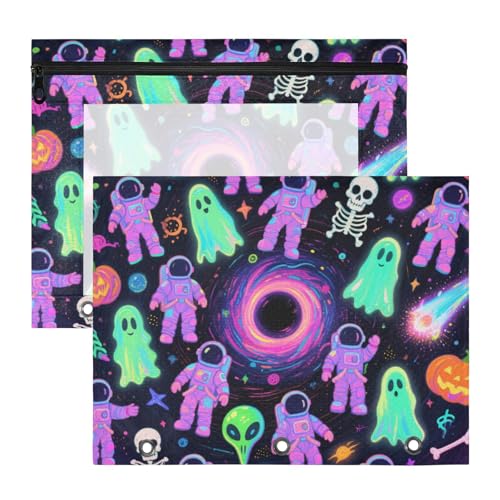 Kosmetiktasche mit 3 Löchern, Aufbewahrungstasche für 3 Ringe, 2 Stück, Lehrer, Kunstbedarf, Aufbewahrung, bunte Astronauten-Geister für Happy Halloween Kosmetiktasche mit 3 Löchern, Aufbewahrungstasche für 3 Ringe, 2 Stück, Lehrer, Kunstbedarf, Aufbewahrung, bunte Astronauten-Geister für Happy Halloween von KLL