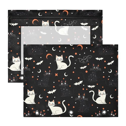 Kosmetiktasche mit 3 Löchern, Stifthalter, Etui für A4-Papier, Briefe, 2 Stück, Studenten, Büro, Boo, schwarz, weiß, Halloween von KLL