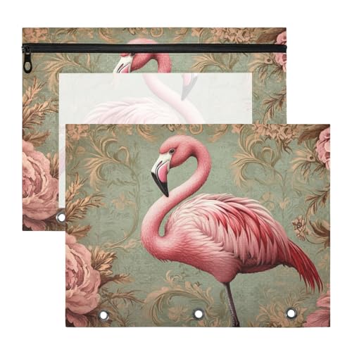 Kosmetiktasche mit 3 Löchern für A4-Papier, Briefe, 2 Stück, für Lehrer, Büro, Retro, viktorianischer Stil, Flamingo, flaches Design von KLL