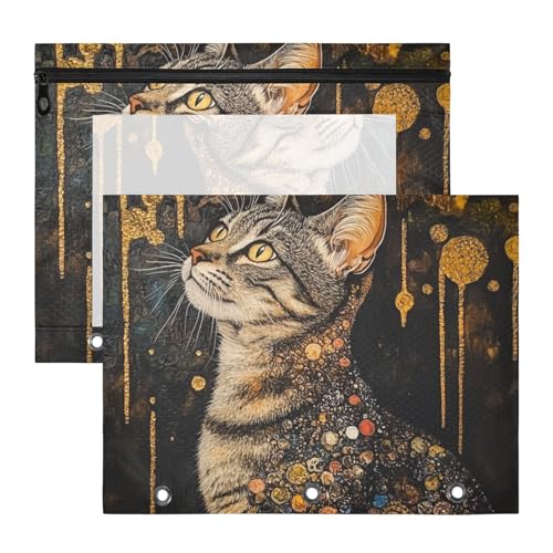 Kosmetiktasche mit Reißverschluss, 3-fach Locher, für A4-Papier, Briefe, 2 Stück, Studenten, Büro, geometrischer Kunststil, Katzen-Illustration Kosmetiktasche mit Reißverschluss, 3-fach Locher, für A4-Papier, Briefe, 2 Stück, Studenten, Büro, geometrischer Kunststil, Katzen-Illustration von KLL