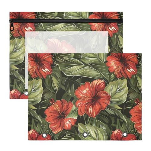 Kosmetiktasche mit Reißverschluss, Aufbewahrungstasche für A4-Papier, Briefe, 2 Stück, Studenten, Klassenzimmer, Oliven-Hibiskus von KLL