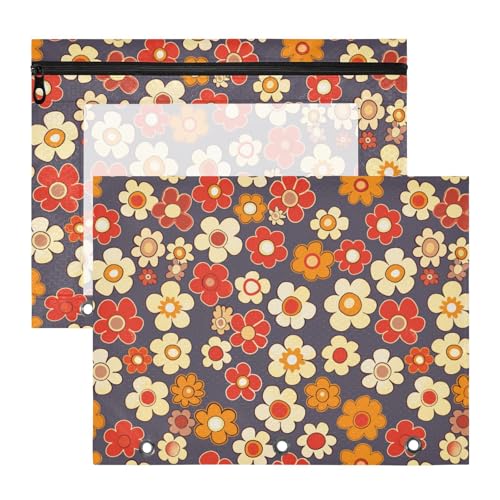 Kosmetiktasche mit glatten Reißverschlüssen, 3-Loch-Tasche für 3-Ringe, 2 Stück, Studenten, Kunstbedarf, Aufbewahrung, Retro-Blumen Kosmetiktasche mit glatten Reißverschlüssen, 3-Loch-Tasche für 3-Ringe, 2 Stück, Studenten, Kunstbedarf, Aufbewahrung, Retro-Blumen von KLL