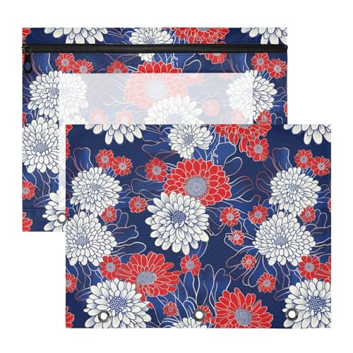 Kosmetiktasche mit glatten Reißverschlüssen, 3-Locher, für A4-Papier, Briefe, 2 Stück, Lehrer, Schulanfang, Chrysantheme, Retro, Dunkelblau Kosmetiktasche mit glatten Reißverschlüssen, 3-Locher, für A4-Papier, Briefe, 2 Stück, Lehrer, Schulanfang, Chrysantheme, Retro, Dunkelblau von KLL