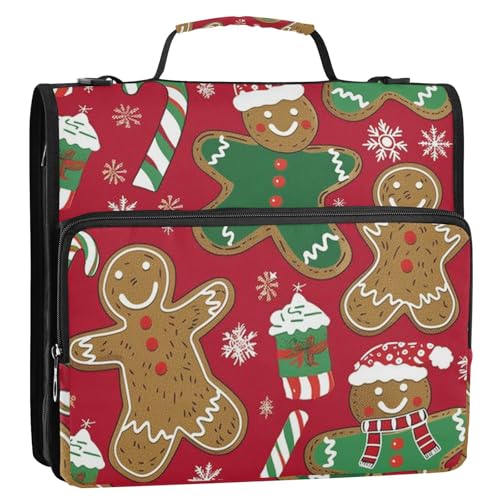 Lebkuchen-Männer Weihnachten Grün Rot 3 Ringe 3,8 cm Reißverschluss Ordner mit Griff Mehrere Taschen Dokumenten-Organizer Tasche Geeignet für Mittelschule Lebkuchen-Männer Weihnachten Grün Rot 3 Ringe 3,8 cm Reißverschluss Ordner mit Griff Mehrere Taschen Dokumenten-Organizer Tasche Geeignet für Mittelschule von KLL