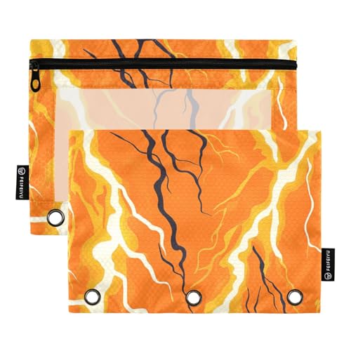 Lightning Orange Bindertaschen, transparentes Federmäppchen für Ringe, Ordner, Organizer mit 3 Löchern für Büroaufbewahrungsbehälter von KLL