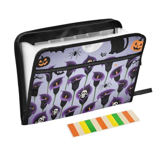 Lila Calla-Lilien für Halloween, Fächermappe aus Papier, 13 Taschen, A4, Briefgröße mit Reißverschluss, für Zuhause, Büro, Reisen, Papier, Fächermappe, Para Guardar Documentos von KLL