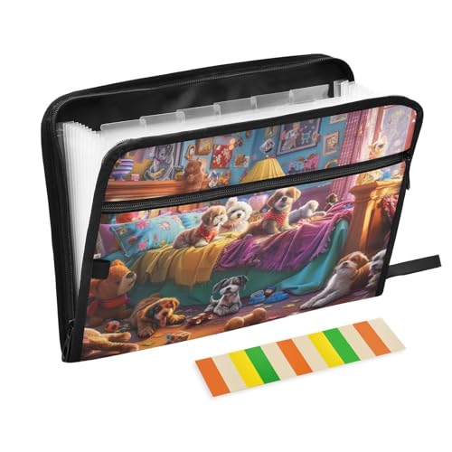 Lovely Dogs Fächermappe mit 13 Fächern, A4, Briefgröße mit Reißverschluss, für Bürobedarf, Organizer mit Taschen, carpeta de von KLL