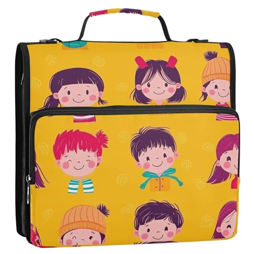 Mädchen und Jungen, Cartoon-Motiv, niedlich, gelb, 3 Ringe, 3,8 cm, mit Reißverschluss, mit Griff, mehrere Taschen, Dokumentenmappe, Organizer für Schule/Büro Mädchen und Jungen, Cartoon-Motiv, niedlich, gelb, 3 Ringe, 3,8 cm, mit Reißverschluss, mit Griff, mehrere Taschen, Dokumentenmappe, Organizer für Schule/Büro von KLL