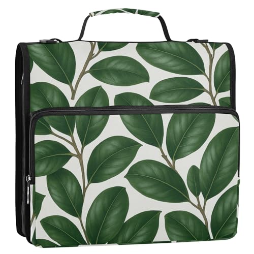 Magnoliengrünes Blattmuster, 3,8 cm, 3 Ringe, Ordner mit extra Taschen mit Schultergurt und Griff, Laege-Kapazität, Dokumentenmappe, Organizer, geeignet für Mittelschule, Encuadernador de Cartera von KLL