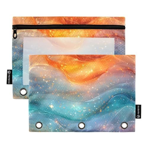 Make-up-Tasche für drei Ringe, Ordnertaschen mit 3 Löchern, für Büro, Büro, Organizer, Orange / Blaugrün von KLL