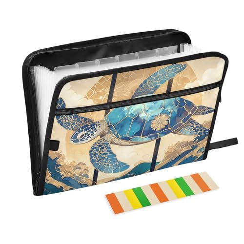 Mappe mit mehreren Fächern, Boho-Schildkröte, 13 Taschen, A4, Briefgröße mit Reißverschluss, für Papiere, Fächermappe von KLL