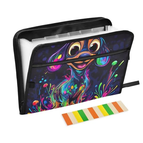Mappe mit tropfender Farbe, niedlicher Dackel, mit Taschen, 13 Taschen, A4, Briefgröße mit Reißverschluss, für Zuhause, Büro, Aktenordner von KLL
