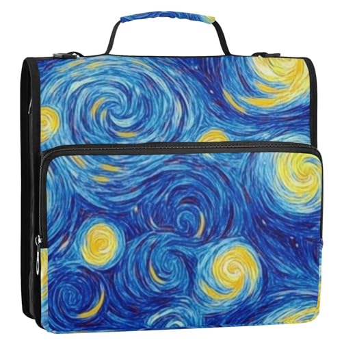Masterpiece Sternennacht Ölgemälde 3,8 cm 3 Ringe Organizer Ordner mit Gurt einfach zu tragen Schulbedarf Organizer für Büro Schule Carpeta con bolsillo Extra von KLL