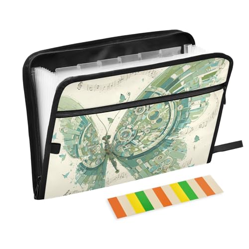 Mechanischer Stil, Schmetterling, Musiknoten, zum Aufhängen, erweiterbar, 13 Fächer, A4, Briefgröße mit Reißverschluss, für Büropapier, Fächermappe, Mappe, Mappe, Para Guardar Documentos von KLL