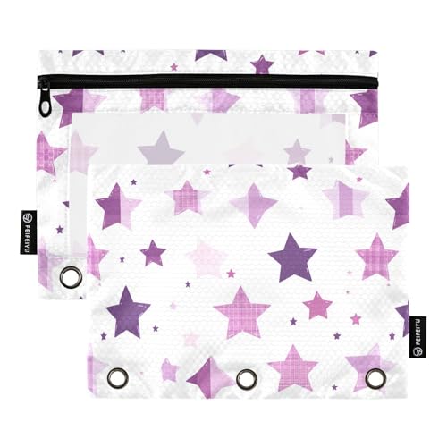 Minimalistische Ringbuchtasche mit 3 Löchern, Lavendel-Sterne, Organizer mit Reißverschluss für Kinder, Aufbewahrungsbehälter Minimalistische Ringbuchtasche mit 3 Löchern, Lavendel-Sterne, Organizer mit Reißverschluss für Kinder, Aufbewahrungsbehälter von KLL