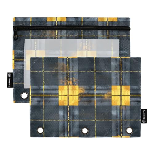 Moderne Ordnertaschen mit 3 Löchern für drei Ringe, Bindertaschen mit Reißverschluss, für Bürobedarf, Marineblau / Gelb von KLL