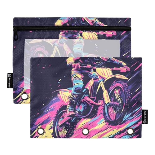 Motocross-Bike-Ordnertaschen aus Kunststoff, für 3-Loch-Bindertaschen mit Reißverschluss, für Schule, Büro, Organizer von KLL