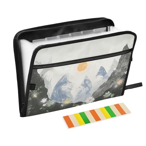 Mountain Sun Fächermappen, 13 Fächer, A4, Briefgröße mit Reißverschluss, für Zuhause, Büro, Fächermappe, Jacken, Organizer, Schwarz / Weiß von KLL