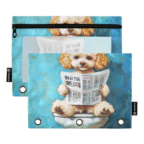 Niedliche Pudel-Hunde, Retro-Toiletten-Lese-Zeitungsmappe mit drei Ringen, Ordner für 3 Löcher, Ordnertaschen mit Reißverschluss, für Büro, Schreibwaren, Organizer Niedliche Pudel-Hunde, Retro-Toiletten-Lese-Zeitungsmappe mit drei Ringen, Ordner für 3 Löcher, Ordnertaschen mit Reißverschluss, für Büro, Schreibwaren, Organizer von KLL