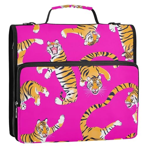 Niedlicher Cartoon-Tiger-Ringordner mit 3 Ringen, Reißverschluss mit Griff, mehrere Taschen, Schulbedarf, Organizer für Büro, Schule von KLL