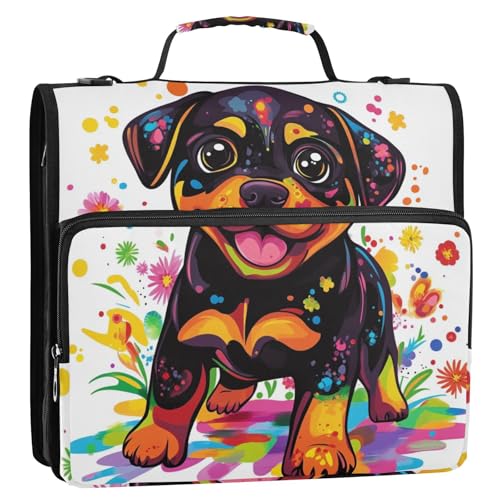 Niedlicher Rottweiler-Hund, 3 Ringe, stabiler Reißverschluss, Ordner mit Schultergurt, mehrere Taschen, Dokumenten-Organizer, geeignet für die Mittelschule Niedlicher Rottweiler-Hund, 3 Ringe, stabiler Reißverschluss, Ordner mit Schultergurt, mehrere Taschen, Dokumenten-Organizer, geeignet für die Mittelschule von KLL