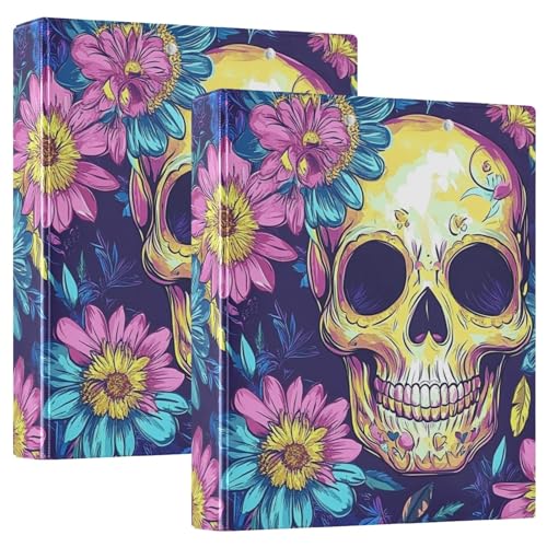 Notizbuch mit 3 Ringen, 3,8 cm, Blumenschädel, bunt, mit Klemmbrett, 1/2er-Pack, Schulhefter, Hardcover, 2 Stück Notizbuch mit 3 Ringen, 3,8 cm, Blumenschädel, bunt, mit Klemmbrett, 1/2er-Pack, Schulhefter, Hardcover, 2 Stück von KLL