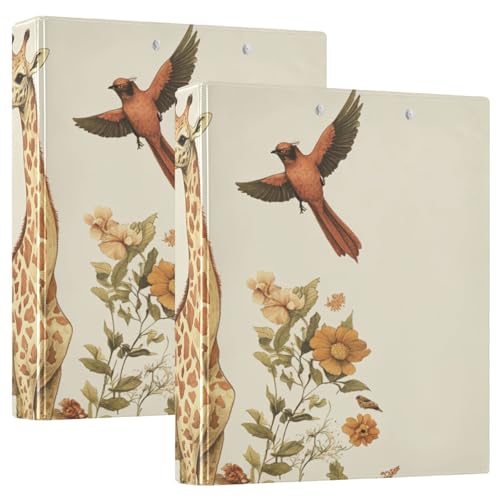 Notizbuch mit drei Ringen, 1 und 1/2 Zoll, Giraffe, Vögel, Blumen, botanische Illustration, Vintage-Stil, mit Klemmbrett, 1/2 Packung Ordner, Binder für Schule, Hardcover, 2 Stück Notizbuch mit drei Ringen, 1 und 1/2 Zoll, Giraffe, Vögel, Blumen, botanische Illustration, Vintage-Stil, mit Klemmbrett, 1/2 Packung Ordner, Binder für Schule, Hardcover, 2 Stück von KLL